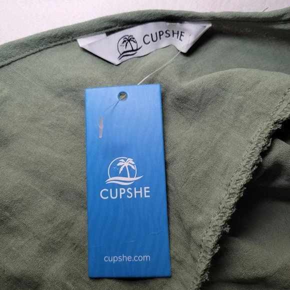 Swimsuit Cover-up CUPSHE Sage Green Button Front Cap Sleeves Size Med NWT - Picture 7 of 10